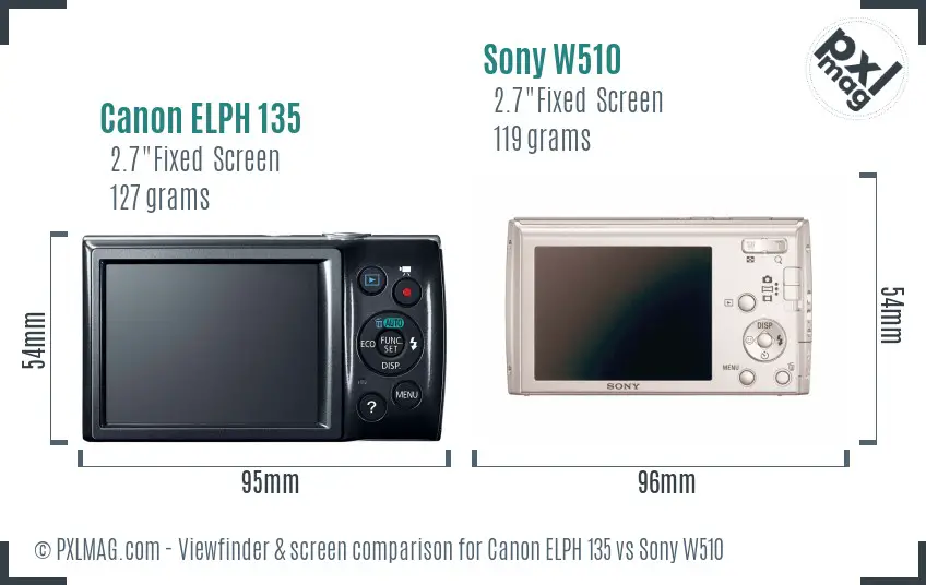 Canon ELPH 135 vs Sony W510 Screen and Viewfinder comparison