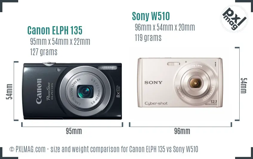 Canon ELPH 135 vs Sony W510 size comparison