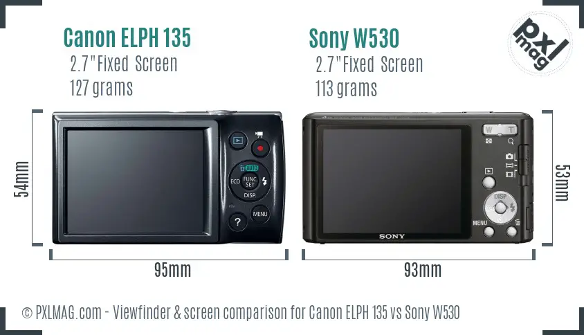 Canon ELPH 135 vs Sony W530 Screen and Viewfinder comparison