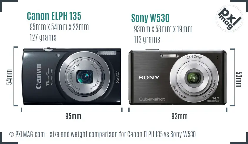 Canon ELPH 135 vs Sony W530 size comparison
