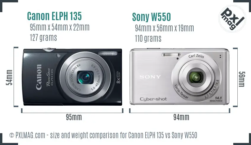 Canon ELPH 135 vs Sony W550 size comparison