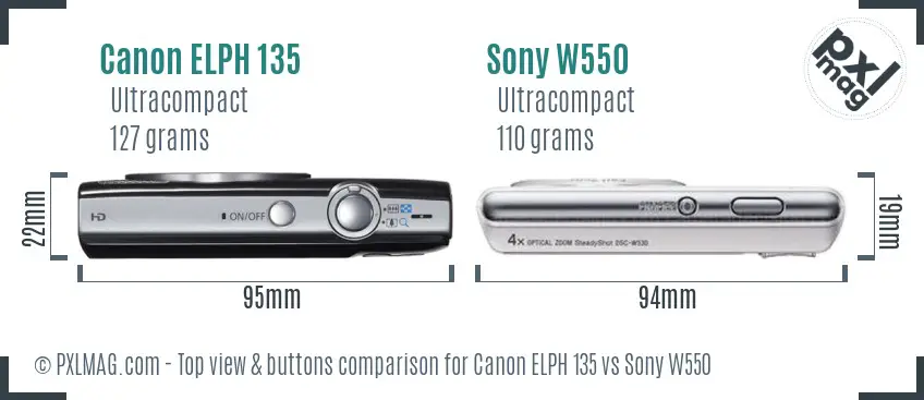 Canon ELPH 135 vs Sony W550 top view buttons comparison