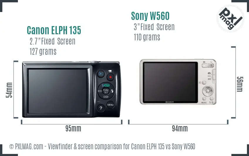 Canon ELPH 135 vs Sony W560 Screen and Viewfinder comparison