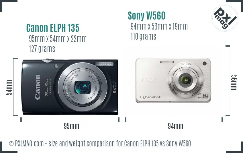 Canon ELPH 135 vs Sony W560 size comparison