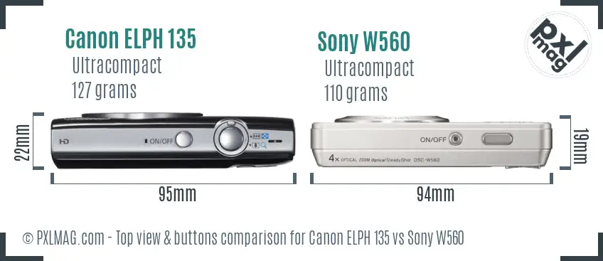 Canon ELPH 135 vs Sony W560 top view buttons comparison