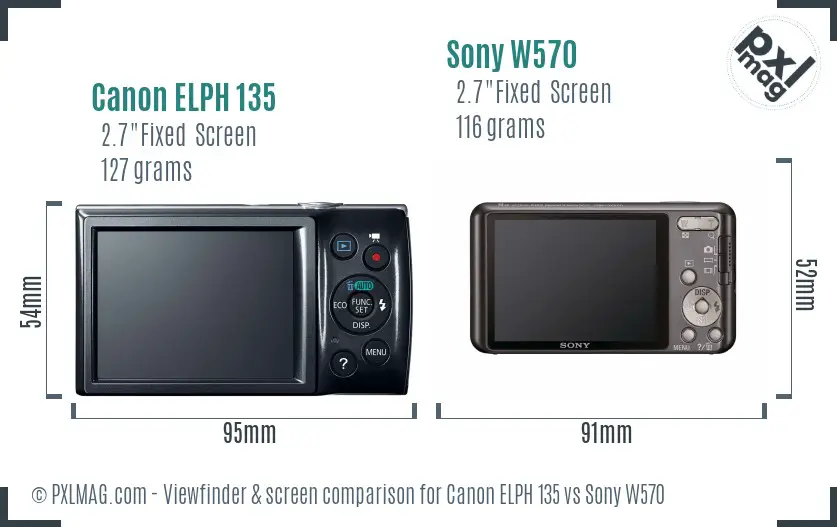 Canon ELPH 135 vs Sony W570 Screen and Viewfinder comparison