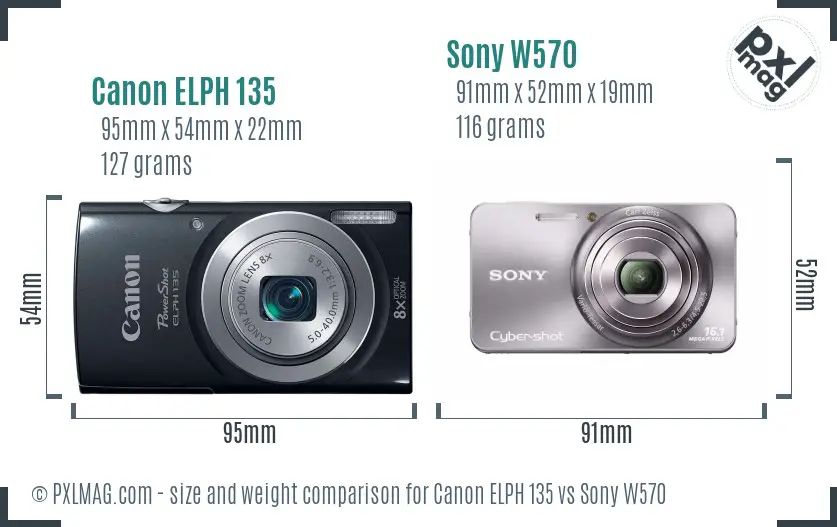 Canon ELPH 135 vs Sony W570 size comparison