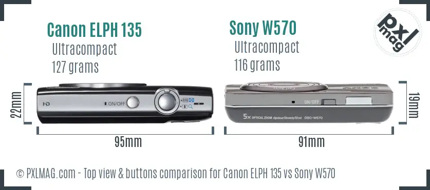 Canon ELPH 135 vs Sony W570 top view buttons comparison