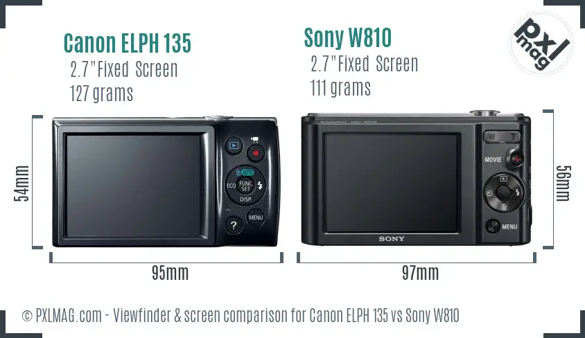 Canon ELPH 135 vs Sony W810 Screen and Viewfinder comparison