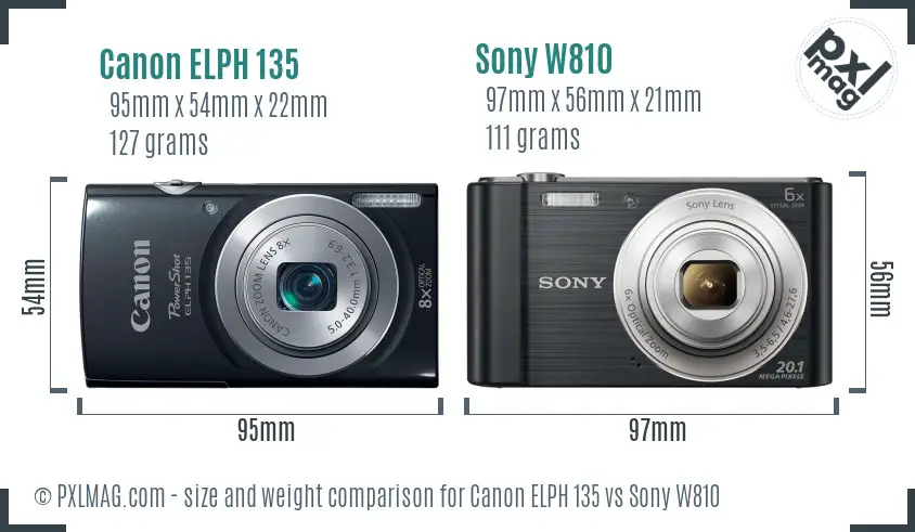 Canon ELPH 135 vs Sony W810 size comparison