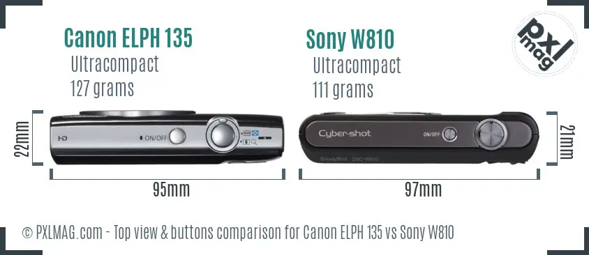 Canon ELPH 135 vs Sony W810 top view buttons comparison