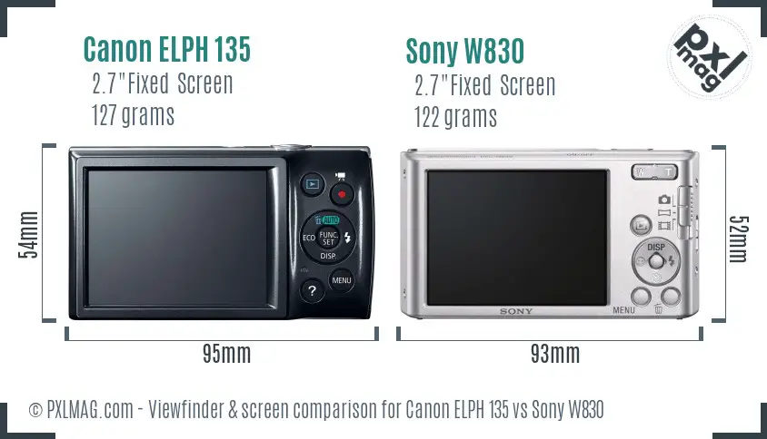 Canon ELPH 135 vs Sony W830 Screen and Viewfinder comparison