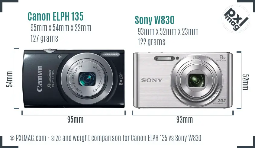 Canon ELPH 135 vs Sony W830 size comparison