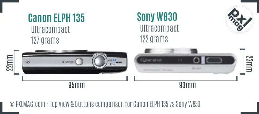 Canon ELPH 135 vs Sony W830 top view buttons comparison