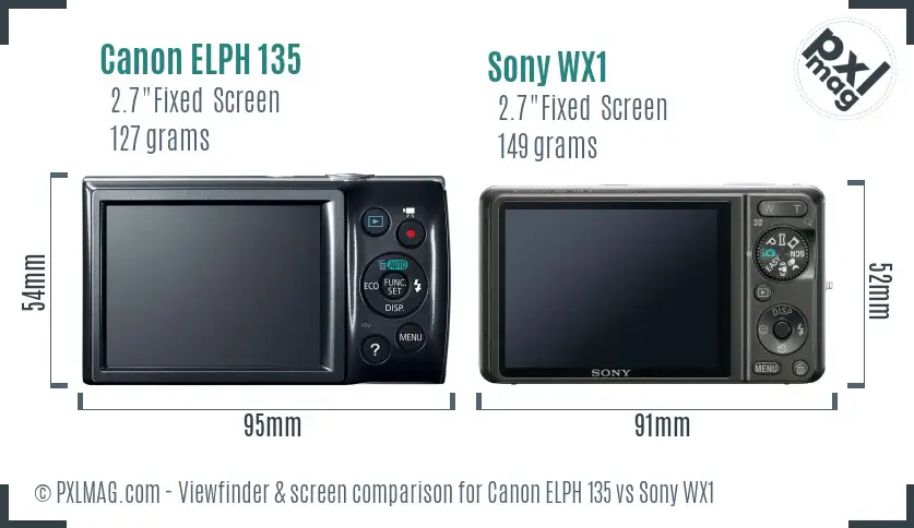 Canon ELPH 135 vs Sony WX1 Screen and Viewfinder comparison