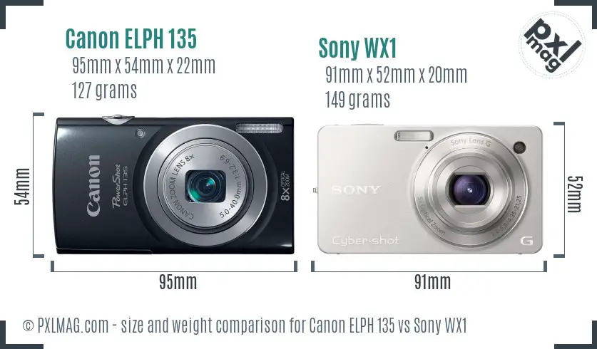 Canon ELPH 135 vs Sony WX1 size comparison