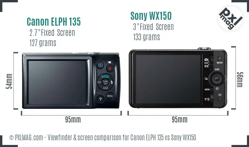 Canon ELPH 135 vs Sony WX150 Screen and Viewfinder comparison