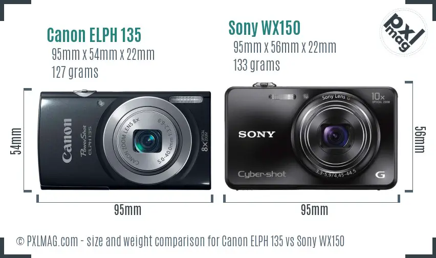 Canon ELPH 135 vs Sony WX150 size comparison