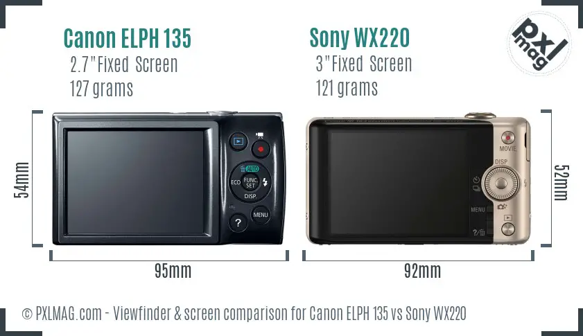 Canon ELPH 135 vs Sony WX220 Screen and Viewfinder comparison