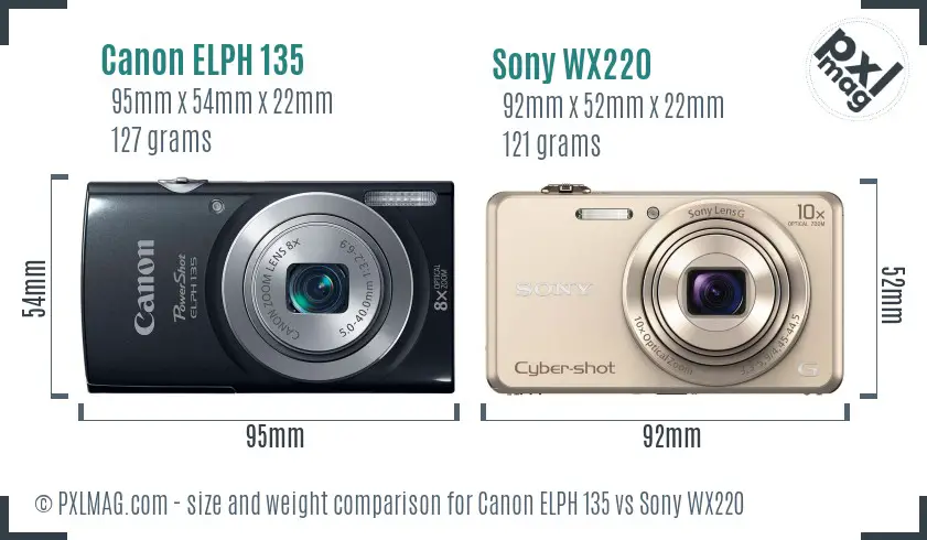 Canon ELPH 135 vs Sony WX220 size comparison