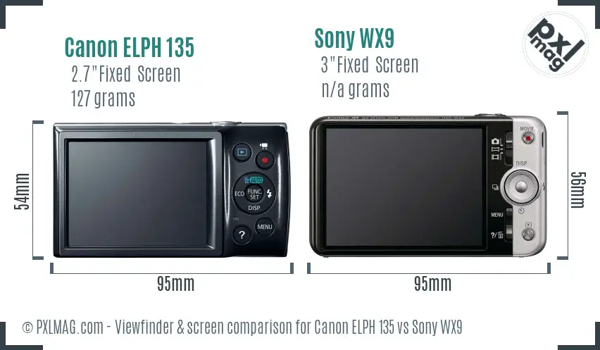 Canon ELPH 135 vs Sony WX9 Screen and Viewfinder comparison Canon ELPH 135 vs Sony WX9 Screen and Viewfinder comparison