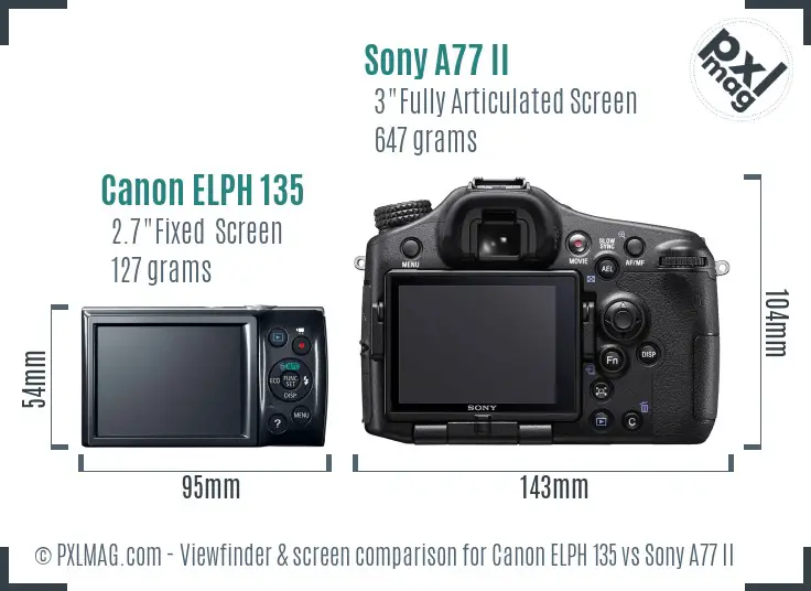 Canon ELPH 135 vs Sony A77 II Screen and Viewfinder comparison