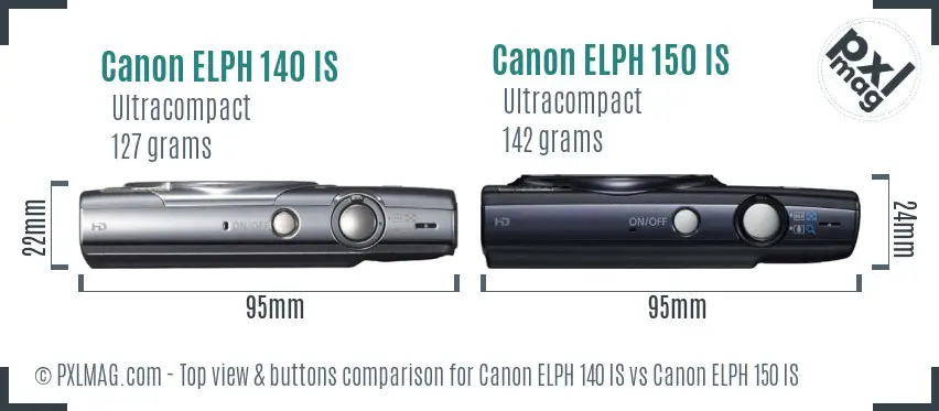 Canon ELPH 140 IS vs Canon ELPH 150 IS top view buttons comparison