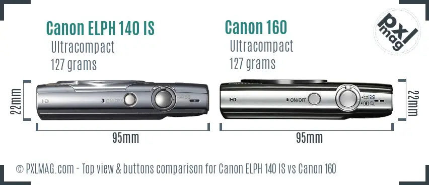 Canon ELPH 140 IS vs Canon 160 top view buttons comparison