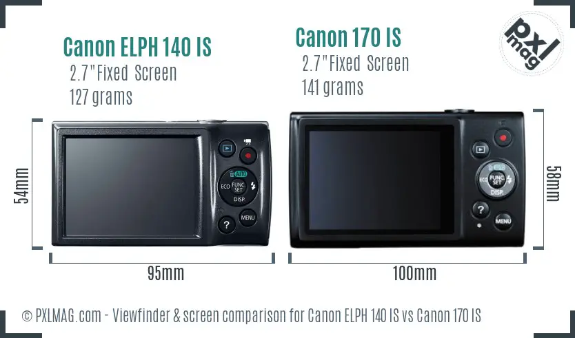 Canon ELPH 140 IS vs Canon 170 IS Screen and Viewfinder comparison