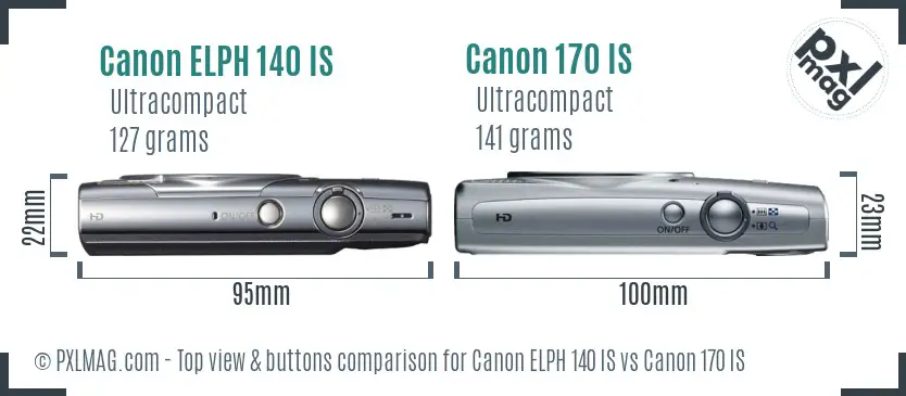 Canon ELPH 140 IS vs Canon 170 IS top view buttons comparison