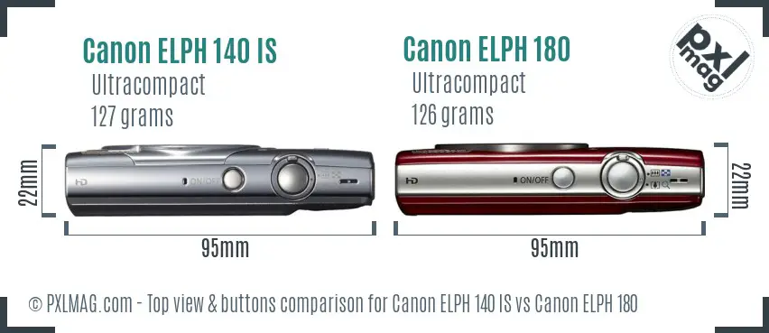 Canon ELPH 140 IS vs Canon ELPH 180 top view buttons comparison