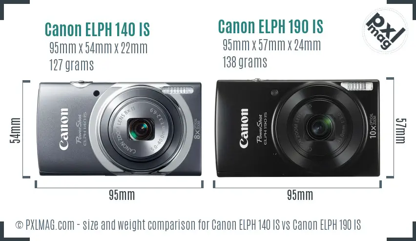 Canon ELPH 140 IS vs Canon ELPH 190 IS size comparison