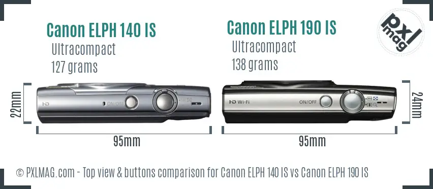 Canon ELPH 140 IS vs Canon ELPH 190 IS top view buttons comparison