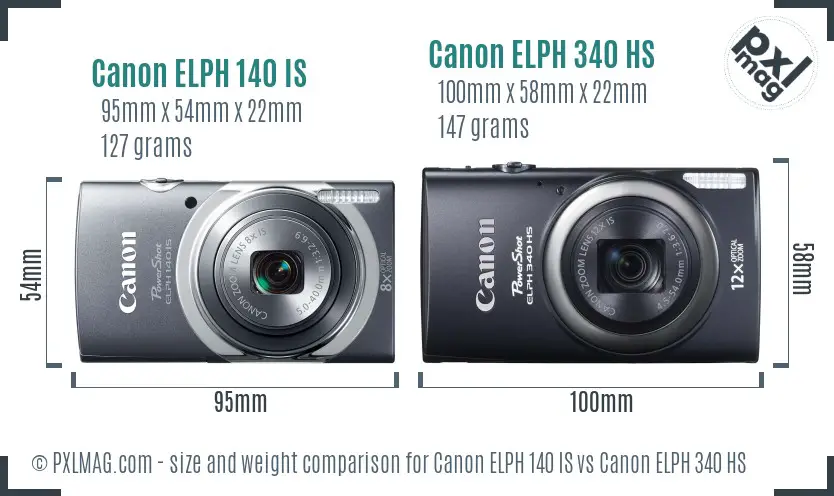 Canon ELPH 140 IS vs Canon ELPH 340 HS size comparison