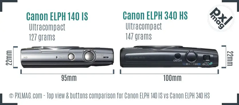 Canon ELPH 140 IS vs Canon ELPH 340 HS top view buttons comparison