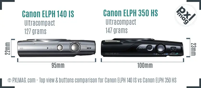Canon ELPH 140 IS vs Canon ELPH 350 HS top view buttons comparison