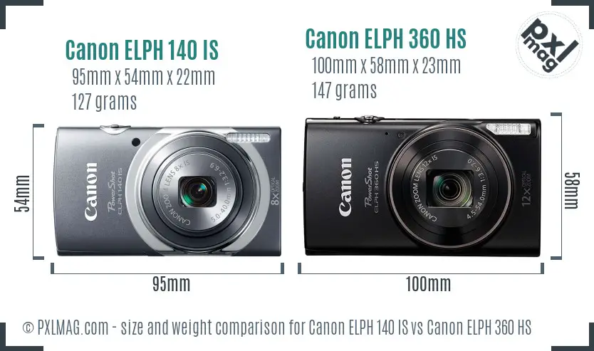 Canon ELPH 140 IS vs Canon ELPH 360 HS size comparison