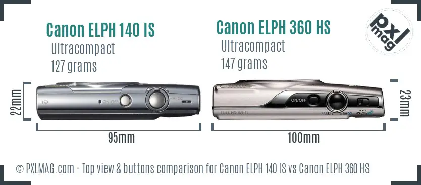Canon ELPH 140 IS vs Canon ELPH 360 HS top view buttons comparison