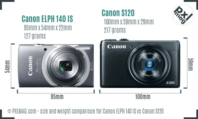 Canon ELPH 140 IS vs Canon S120 size comparison