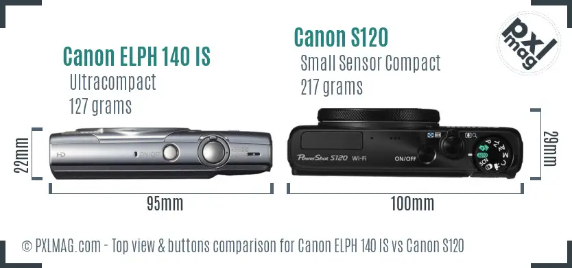 Canon ELPH 140 IS vs Canon S120 top view buttons comparison