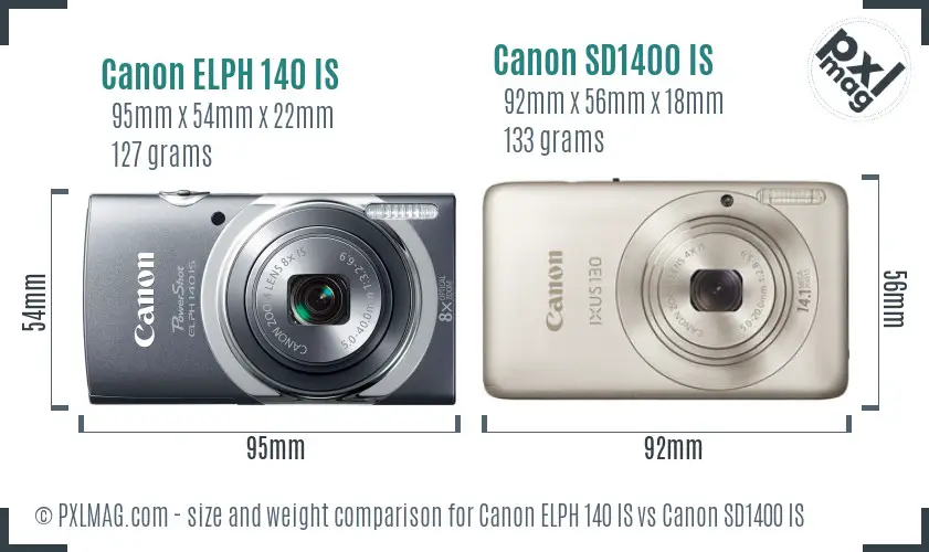 Canon ELPH 140 IS vs Canon SD1400 IS size comparison Canon ELPH 140 IS vs Canon SD1400 IS size comparison