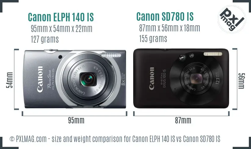 Canon ELPH 140 IS vs Canon SD780 IS size comparison