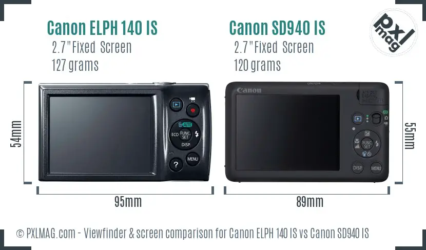 Canon ELPH 140 IS vs Canon SD940 IS Screen and Viewfinder comparison