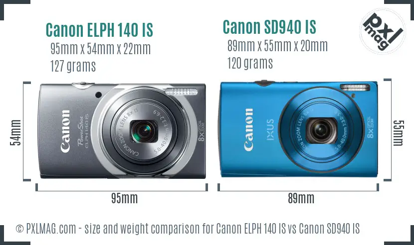 Canon ELPH 140 IS vs Canon SD940 IS size comparison