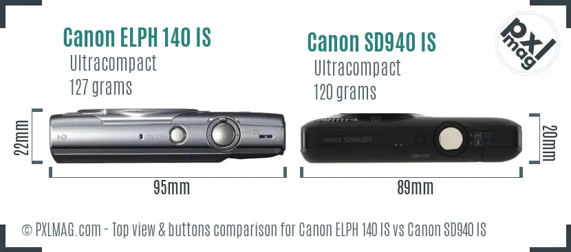 Canon ELPH 140 IS vs Canon SD940 IS top view buttons comparison