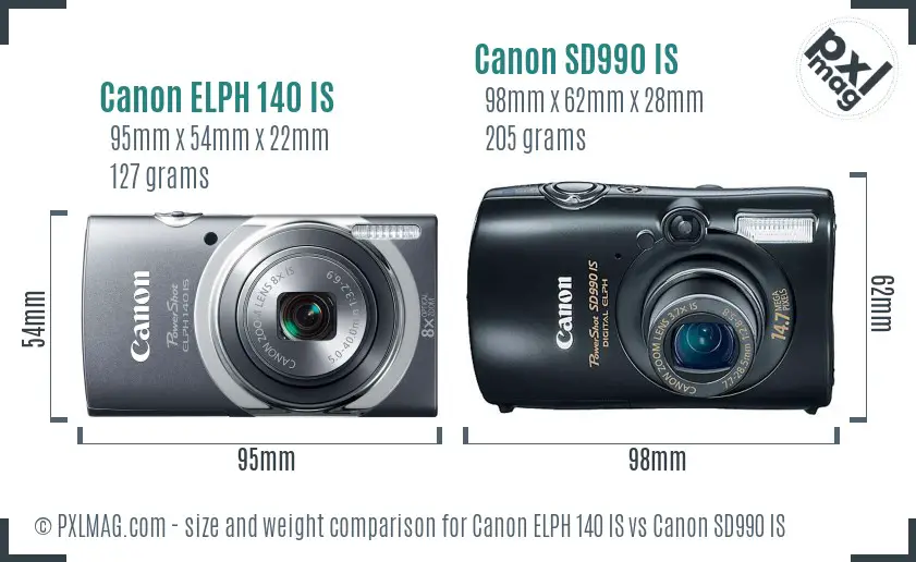 Canon ELPH 140 IS vs Canon SD990 IS size comparison