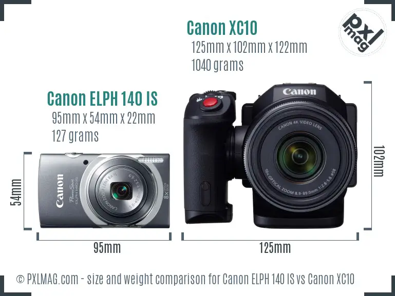 Canon ELPH 140 IS vs Canon XC10 size comparison