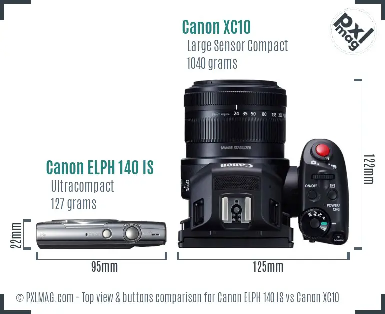 Canon ELPH 140 IS vs Canon XC10 top view buttons comparison