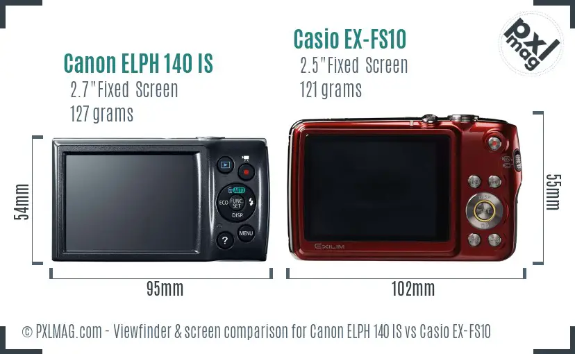 Canon ELPH 140 IS vs Casio EX-FS10 Screen and Viewfinder comparison