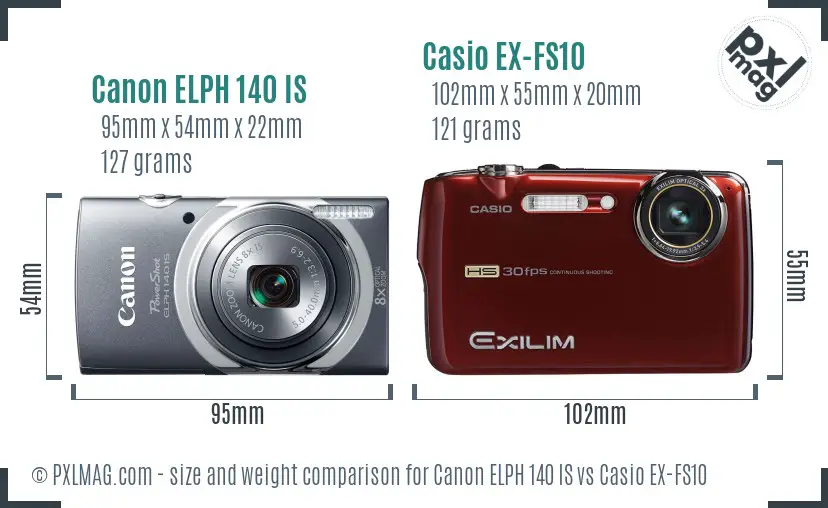 Canon ELPH 140 IS vs Casio EX-FS10 size comparison